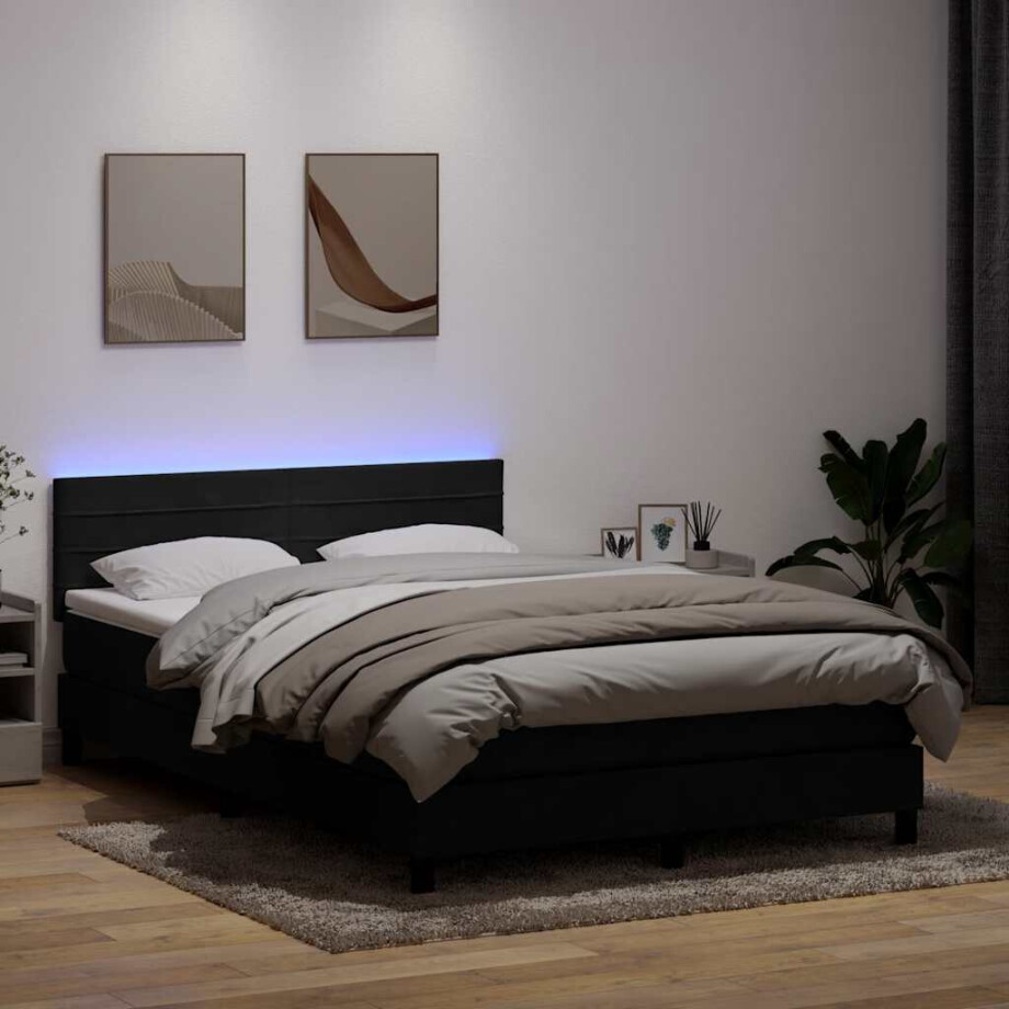 vidaXL Boxspring met matras en LED fluweel zwart 160x220 cm afbeelding 1