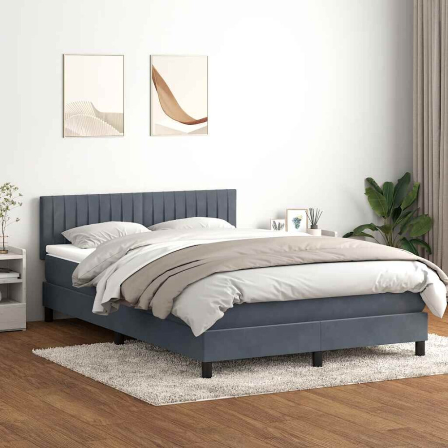 vidaXL Boxspring met matras en LED fluweel donkergrijs 160x210 cm afbeelding 1