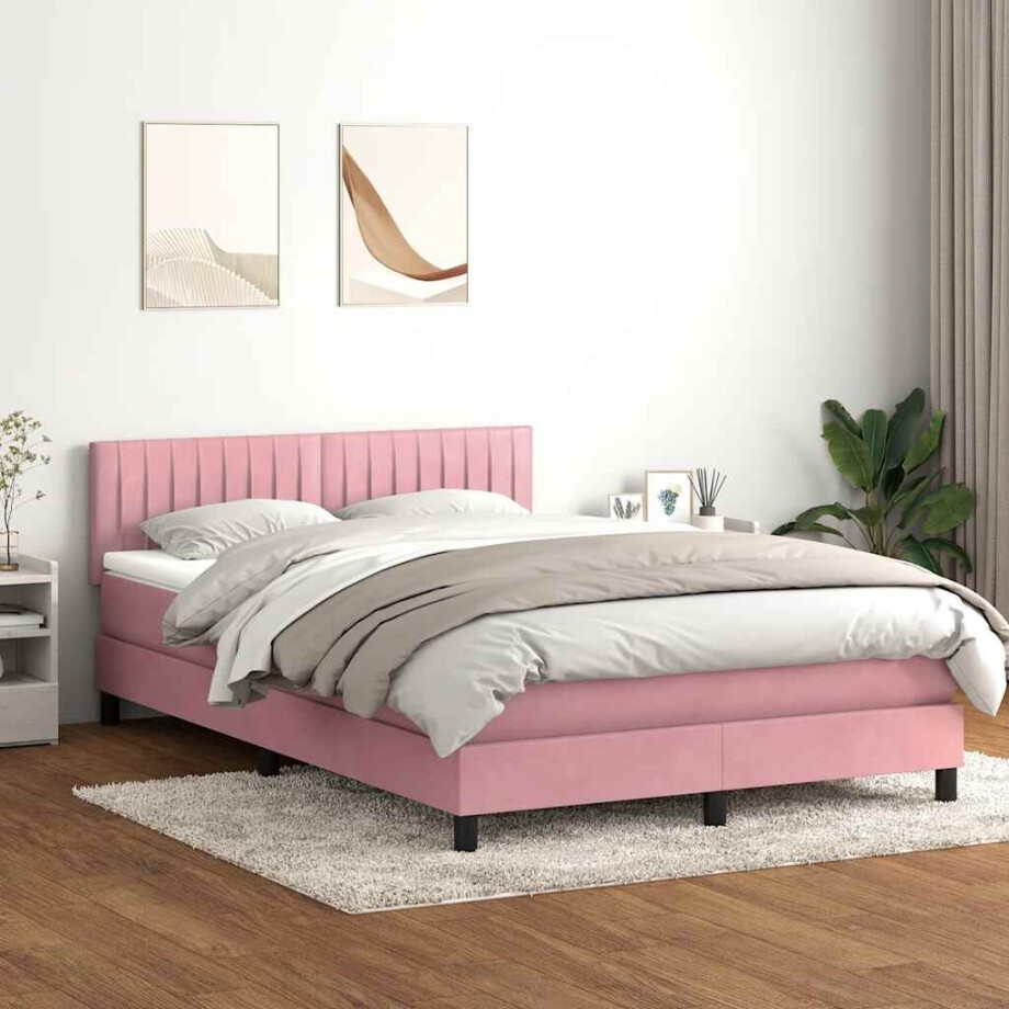 vidaXL Boxspring met matras en LED fluweel roze 160x210 cm vidaXL Boxspring met matras en LED fluweel roze 160x210 cm afbeelding 1