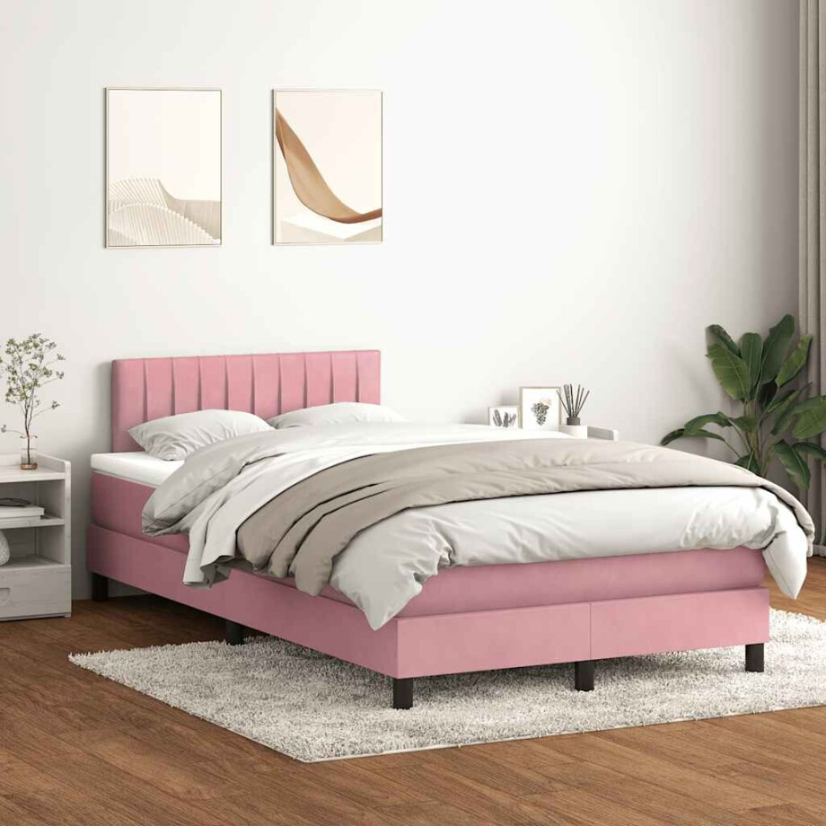 vidaXL Boxspring met matras en LED fluweel roze 120x220 cm afbeelding 1