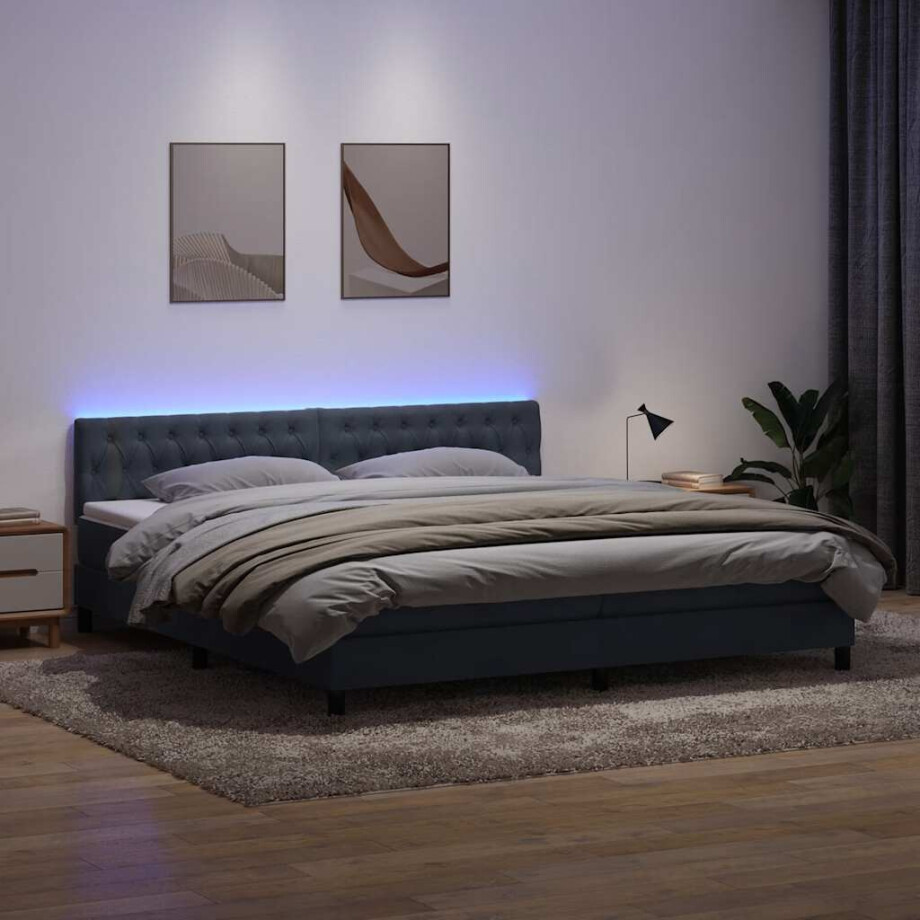 vidaXL Boxspring met matras en LED fluweel donkergrijs 180x210 cm afbeelding 1
