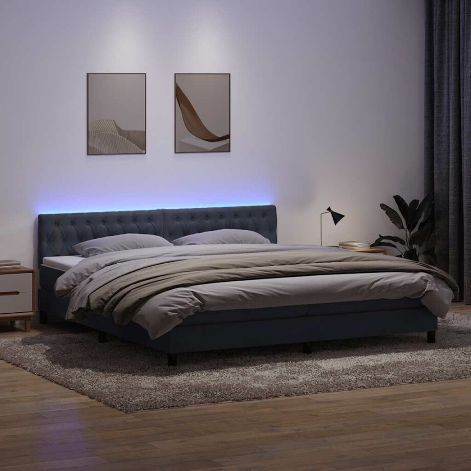 vidaXL Boxspring met matras en LED fluweel donkergrijs 200x210 cm vidaXL Boxspring met matras en LED fluweel donkergrijs 200x210 cm afbeelding 1