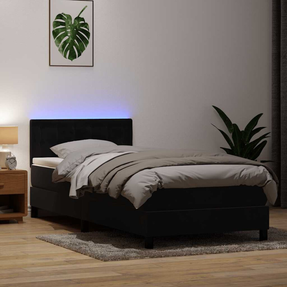 vidaXL Boxspring met matras en LED fluweel zwart 90x210 cm afbeelding 1