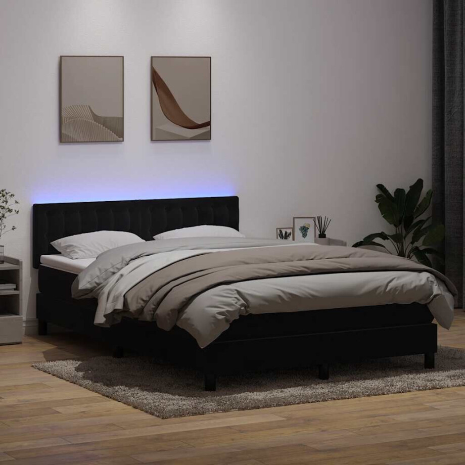 vidaXL Boxspring met matras en LED fluweel zwart 160x210 cm afbeelding 1