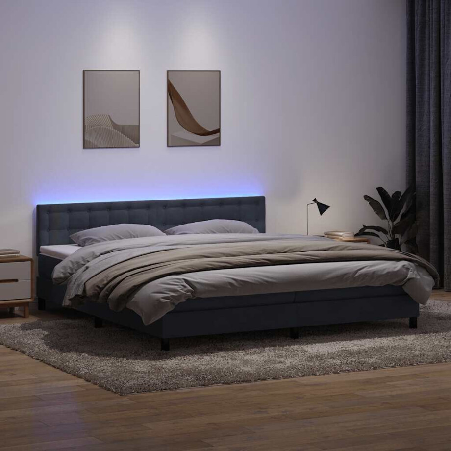 vidaXL Boxspring met matras en LED fluweel donkergrijs 180x210 cm afbeelding 1