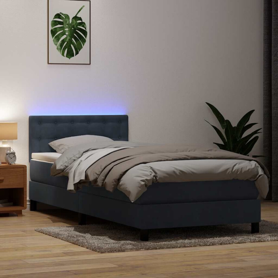 vidaXL Boxspring met matras en LED fluweel donkergrijs 90x220 cm afbeelding 1