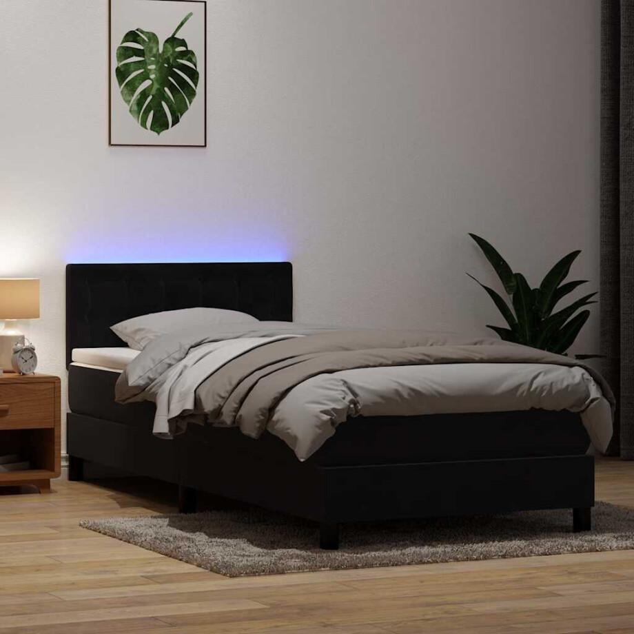 vidaXL Boxspring met matras en LED fluweel zwart 90x220 cm afbeelding 1