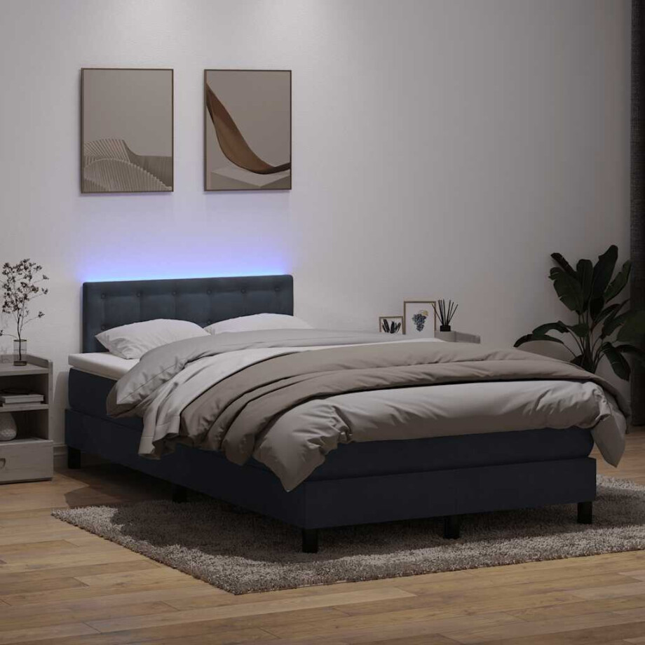 vidaXL Boxspring met matras en LED fluweel donkergrijs 120x220 cm afbeelding 1