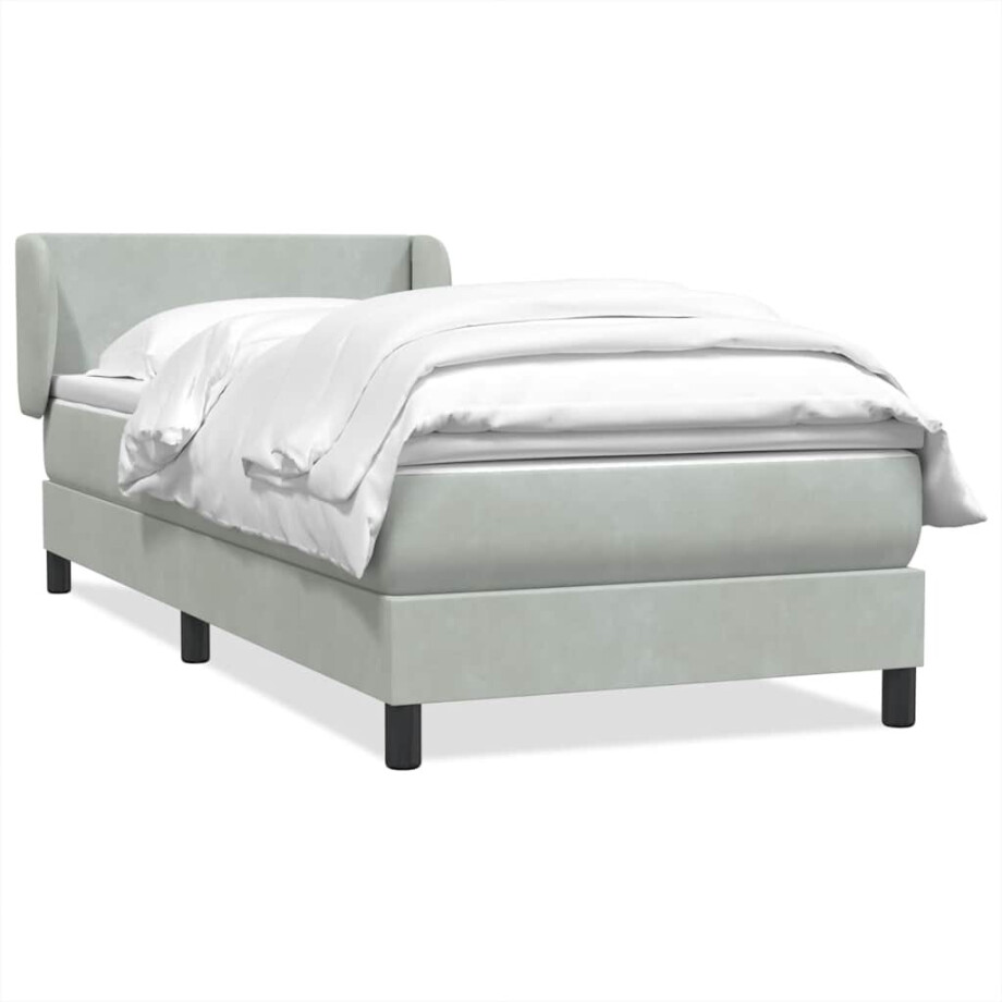 vidaXL Boxspring met matras fluweel lichtgrijs 90x210 cm vidaXL Boxspring met matras fluweel lichtgrijs 90x210 cm afbeelding 1