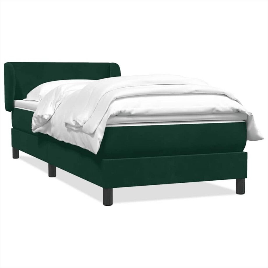 vidaXL Boxspring met matras fluweel donkergroen 80x220 cm afbeelding 1
