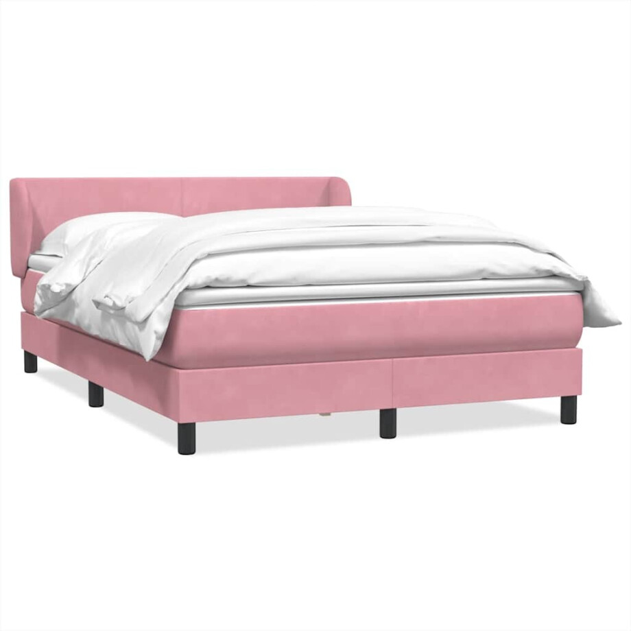 vidaXL Boxspring met matras fluweel roze 140x220 cm afbeelding 1