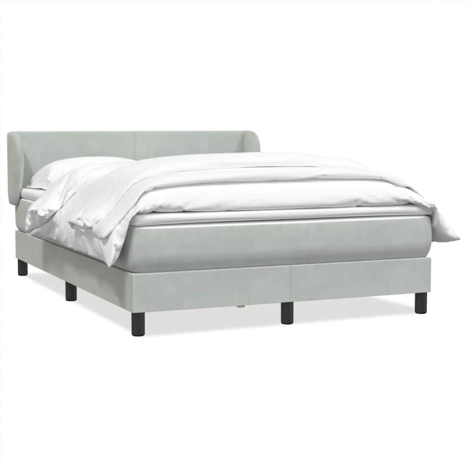 vidaXL Boxspring met matras fluweel lichtgrijs 160x220 cm afbeelding 1