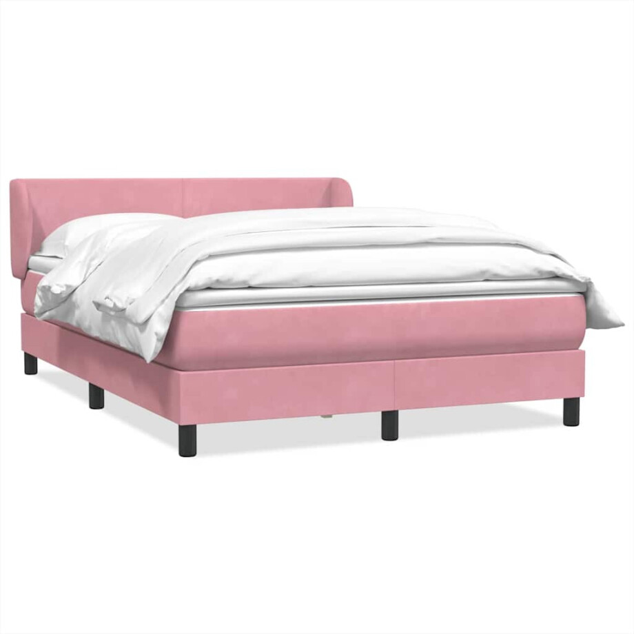 vidaXL Boxspring met matras fluweel roze 160x220 cm afbeelding 1