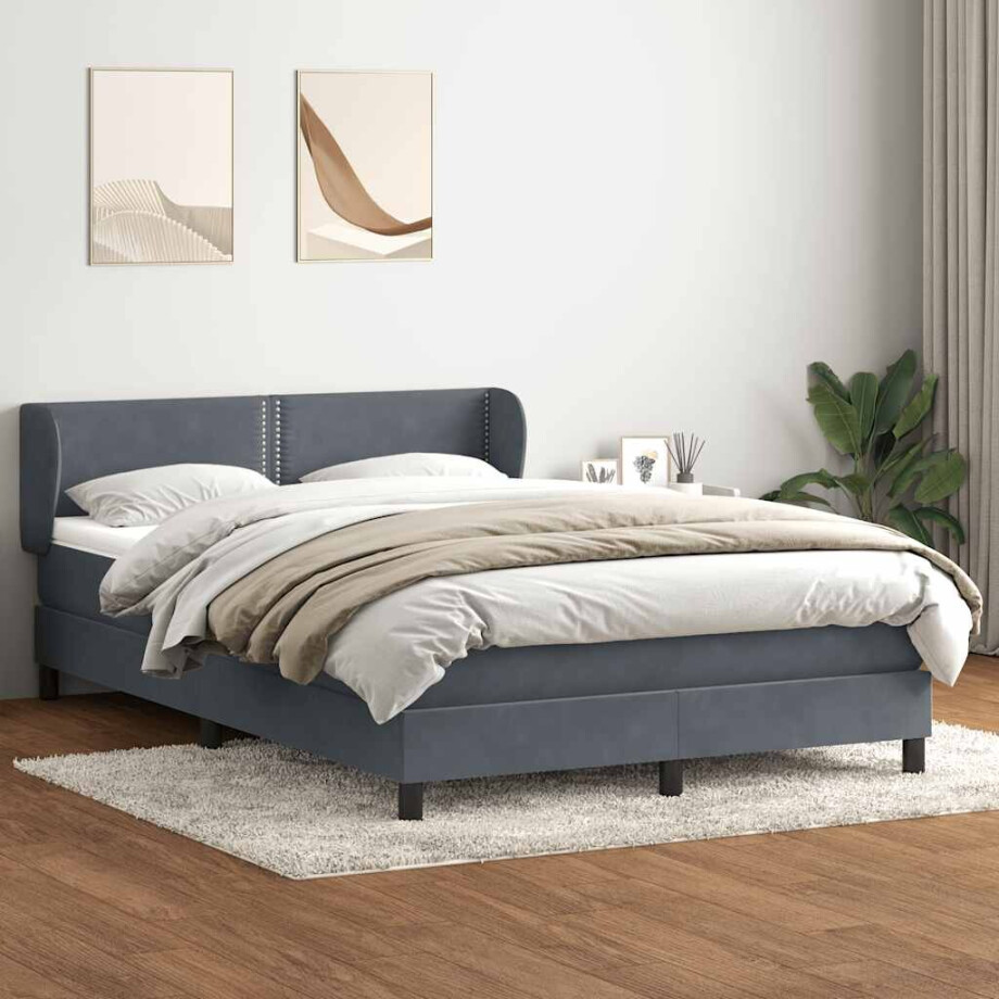 vidaXL Boxspring met matras fluweel donkergrijs 160x210 cm vidaXL Boxspring met matras fluweel donkergrijs 160x210 cm afbeelding 1