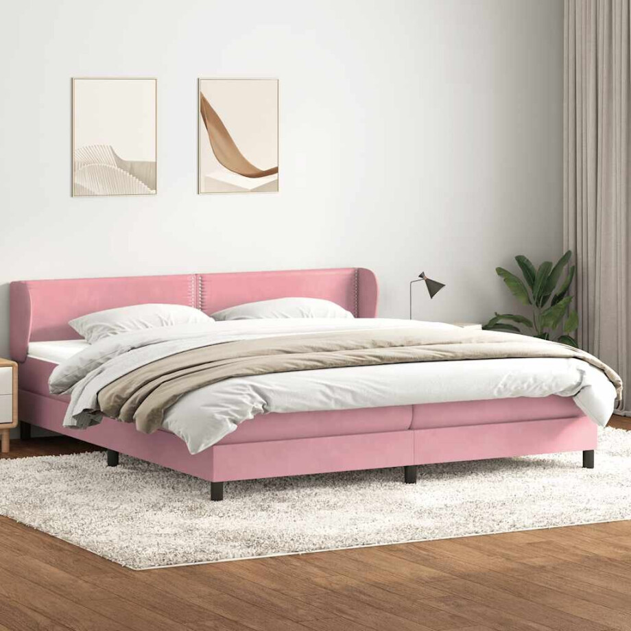 vidaXL Boxspring met matrassen fluweel roze 180x210 cm afbeelding 1