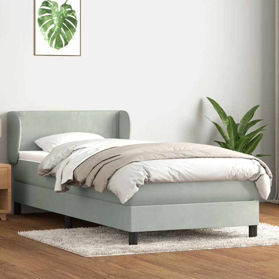 vidaXL Boxspring met matras fluweel lichtgrijs 80x220 cm afbeelding 1
