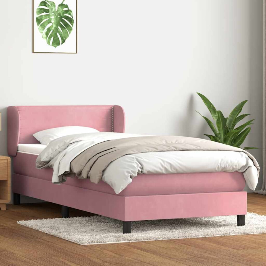 vidaXL Boxspring met matras fluweel roze 100x220 cm afbeelding 1