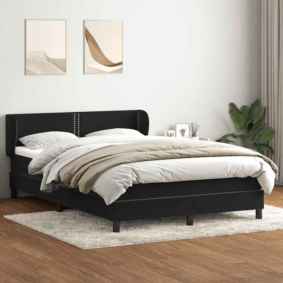 vidaXL Boxspring met matras fluweel zwart 160x220 cm afbeelding 1