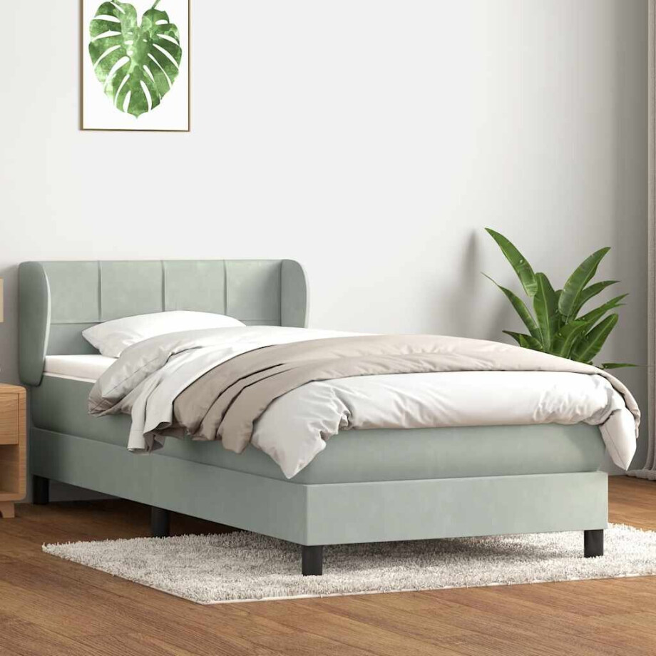 vidaXL Boxspring met matras fluweel lichtgrijs 90x210 cm afbeelding 1