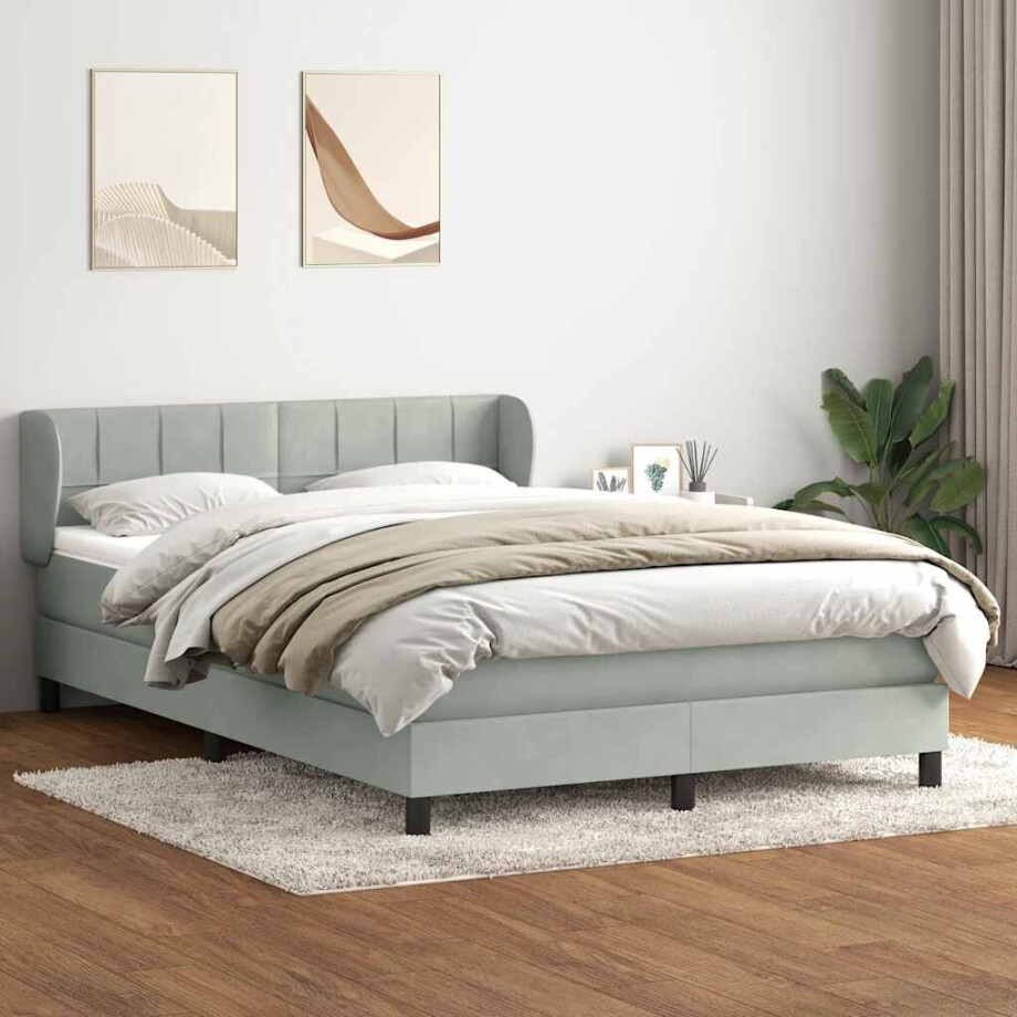 vidaXL Boxspring met matras fluweel lichtgrijs 160x210 cm afbeelding 1