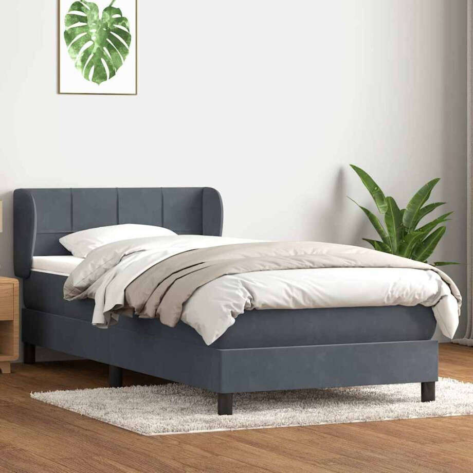vidaXL Boxspring met matras fluweel donkergrijs 80x220 cm afbeelding 1