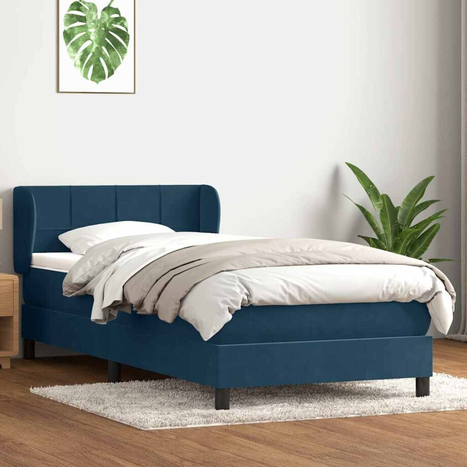 vidaXL Boxspring met matras fluweel donkerblauw 80x220 cm afbeelding 1