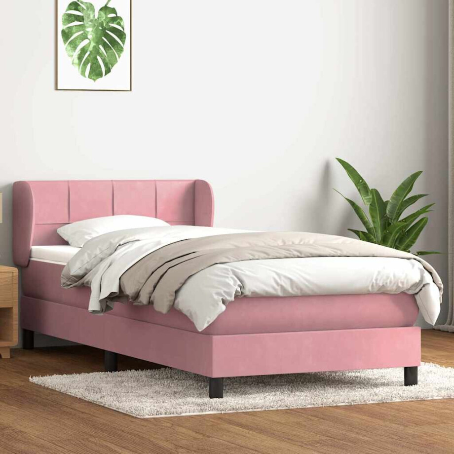 vidaXL Boxspring met matras fluweel roze 80x220 cm afbeelding 1