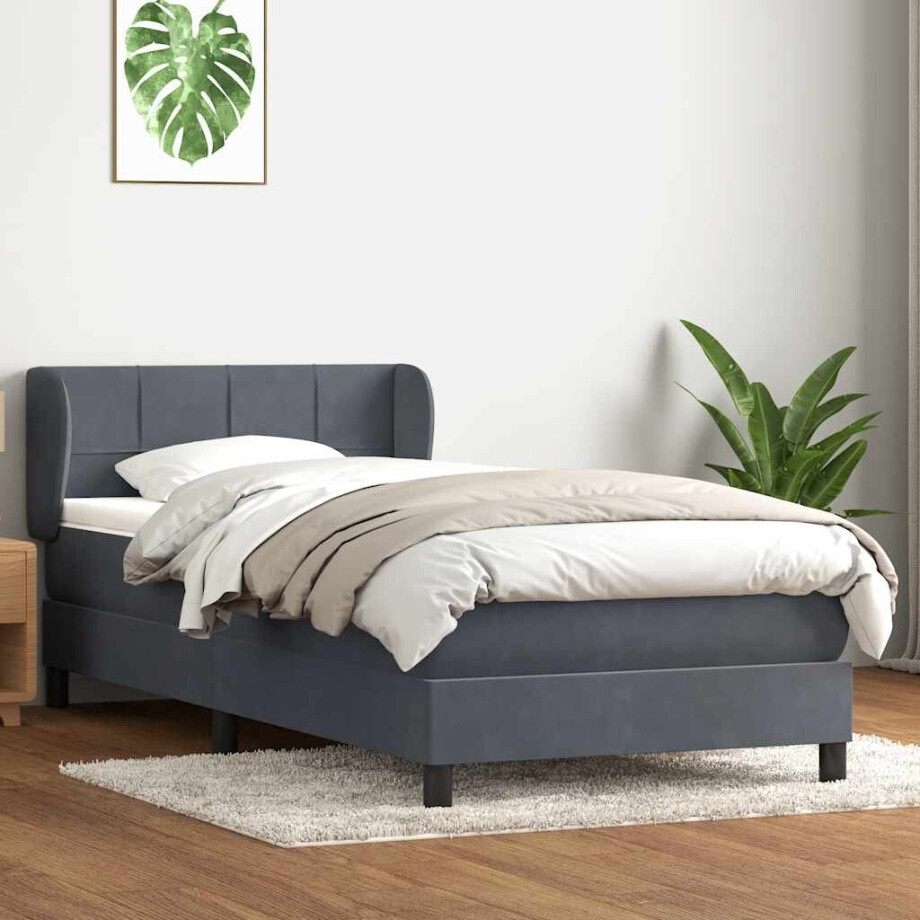 vidaXL Boxspring met matras fluweel donkergrijs 90x220 cm afbeelding 1