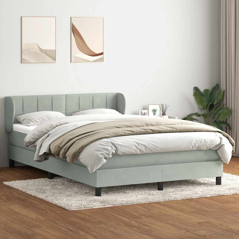vidaXL Boxspring met matras fluweel lichtgrijs 160x220 cm afbeelding 1