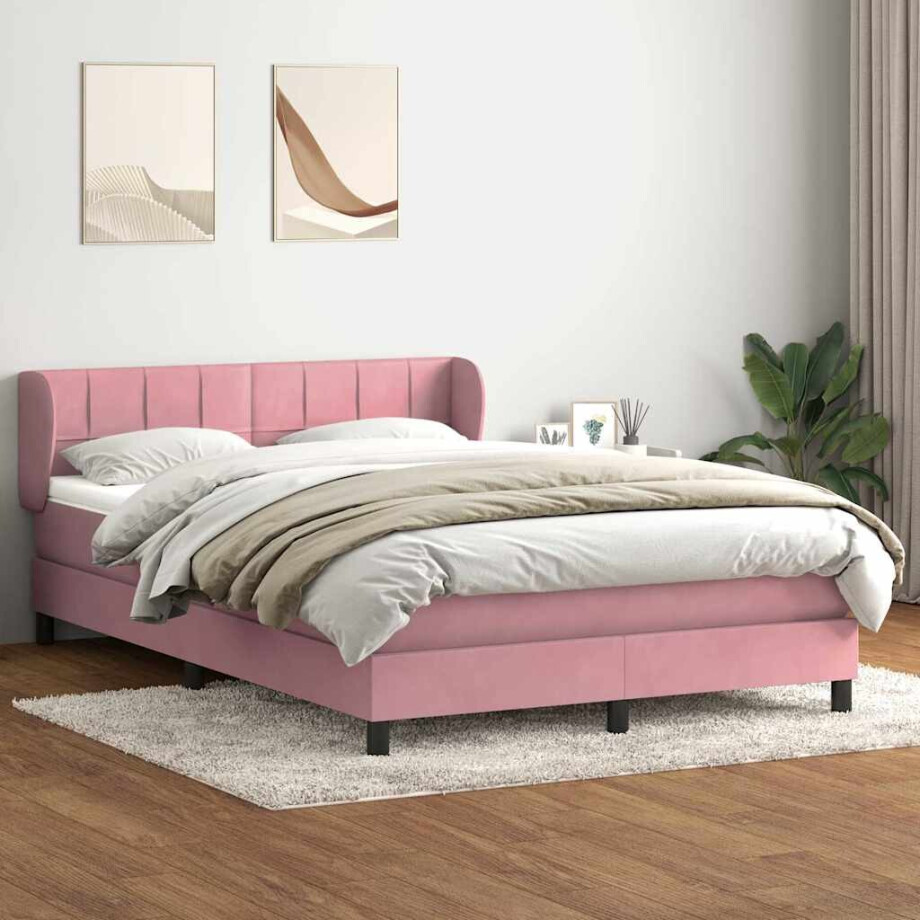 vidaXL Boxspring met matras fluweel roze 160x220 cm afbeelding 1