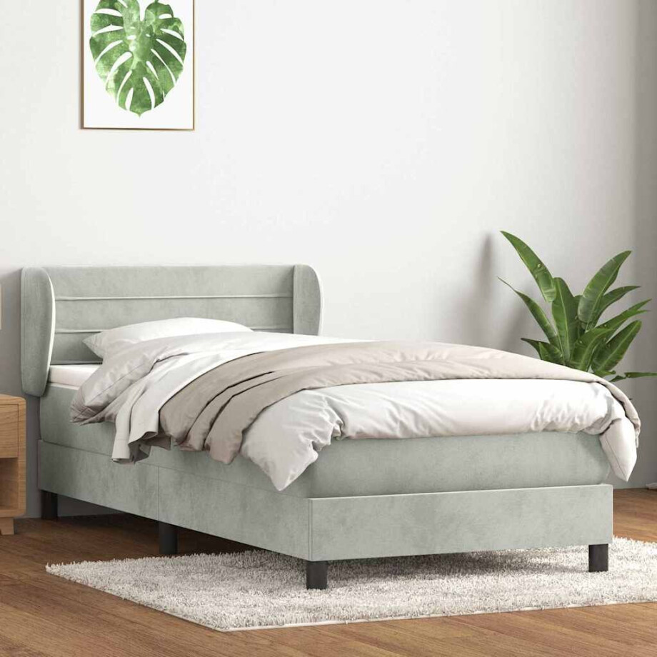 vidaXL Boxspring met matras fluweel lichtgrijs 90x210 cm vidaXL Boxspring met matras fluweel lichtgrijs 90x210 cm afbeelding 1