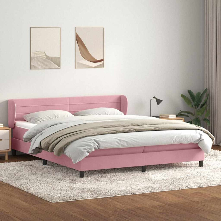 vidaXL Boxspring met matrassen fluweel roze 180x210 cm afbeelding 1