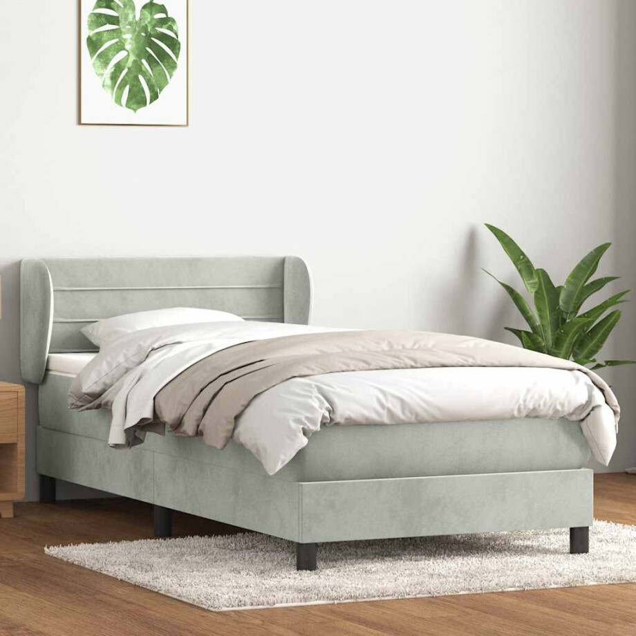 vidaXL Boxspring met matras fluweel lichtgrijs 80x220 cm afbeelding 1