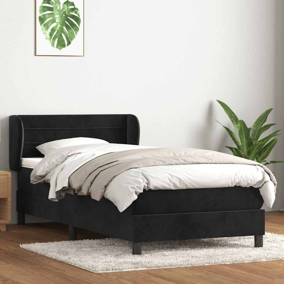 vidaXL Boxspring met matras fluweel zwart 80x220 cm afbeelding 1