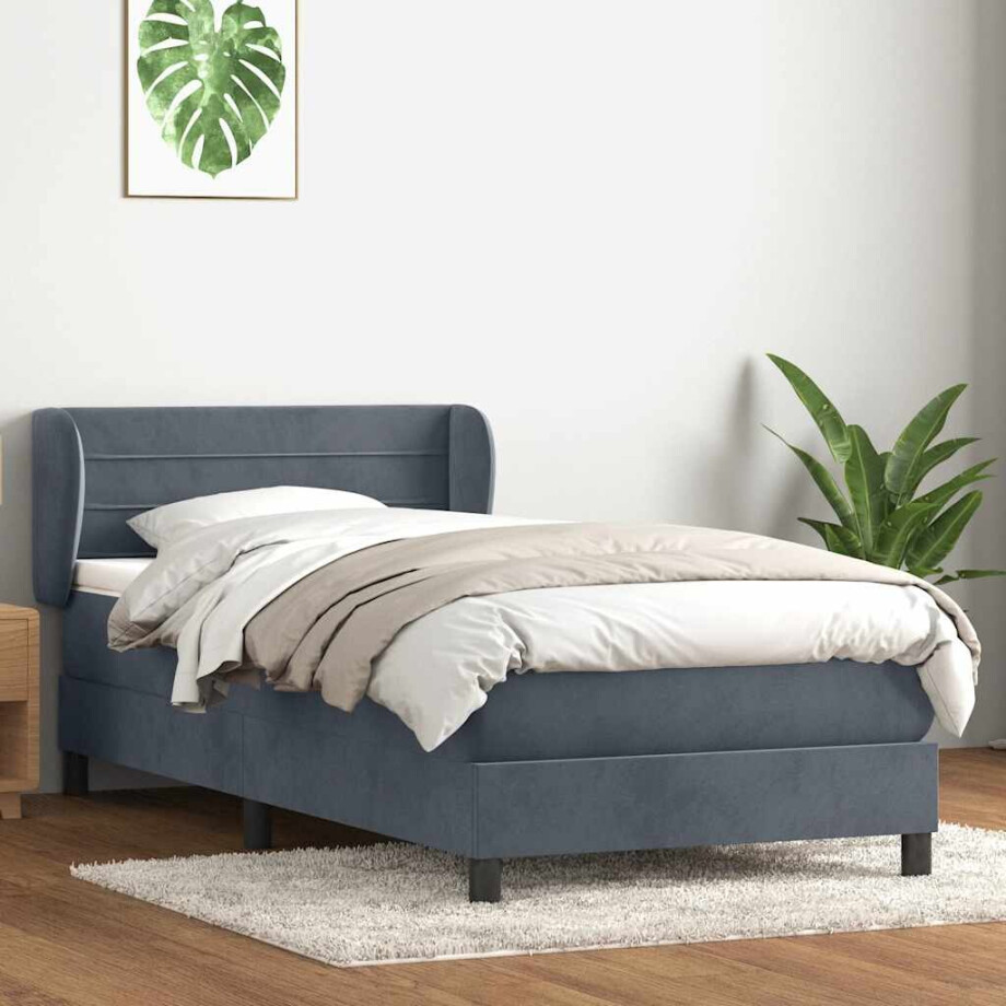 vidaXL Boxspring met matras fluweel donkergrijs 90x220 cm afbeelding 1