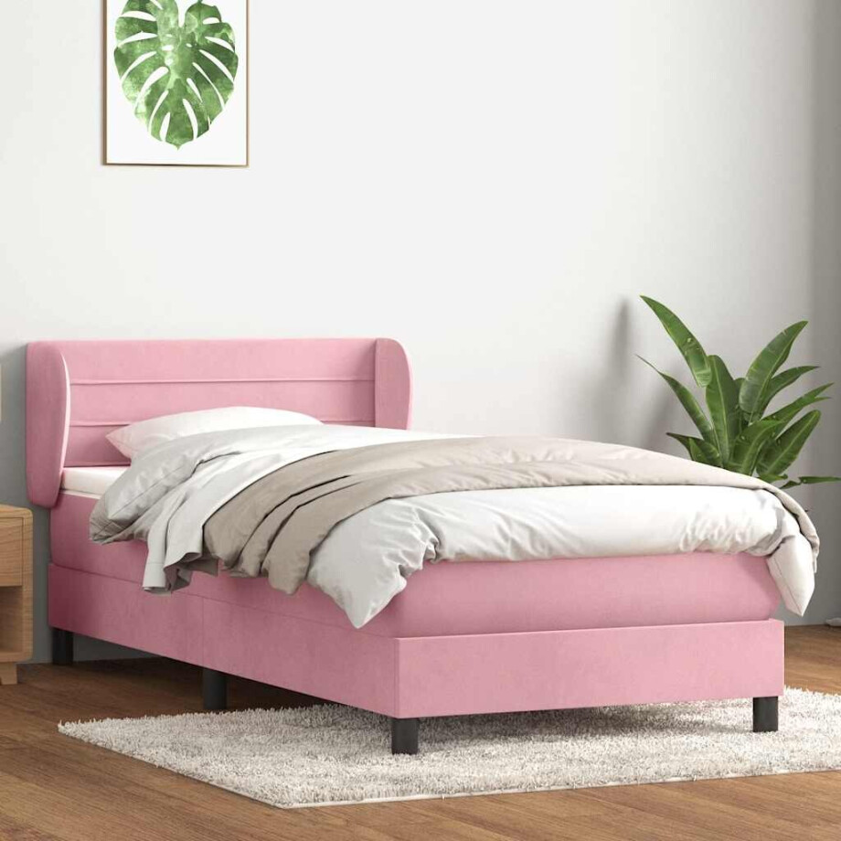 vidaXL Boxspring met matras fluweel roze 90x220 cm afbeelding 1