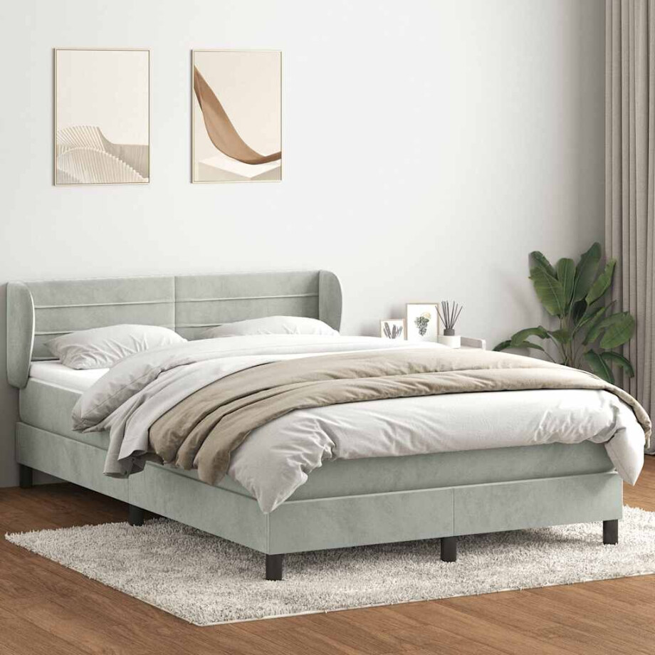vidaXL Boxspring met matras fluweel lichtgrijs 160x220 cm afbeelding 1