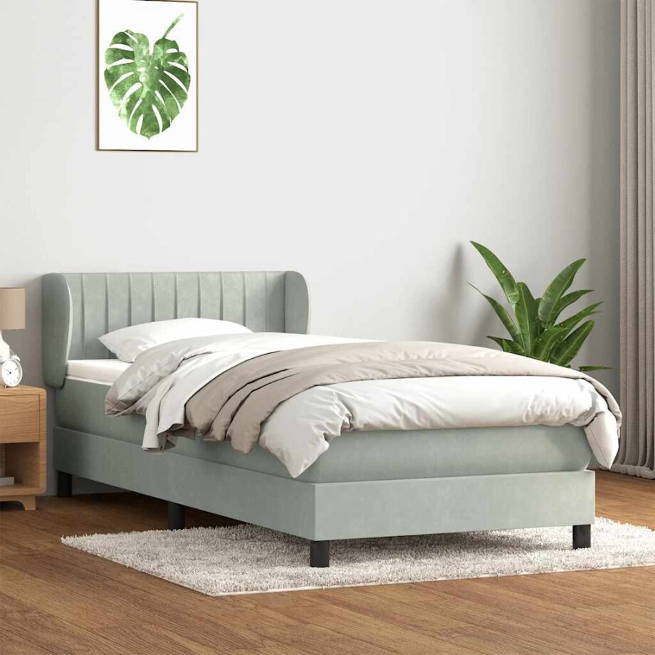 vidaXL Boxspring met matras fluweel lichtgrijs 90x210 cm afbeelding 1