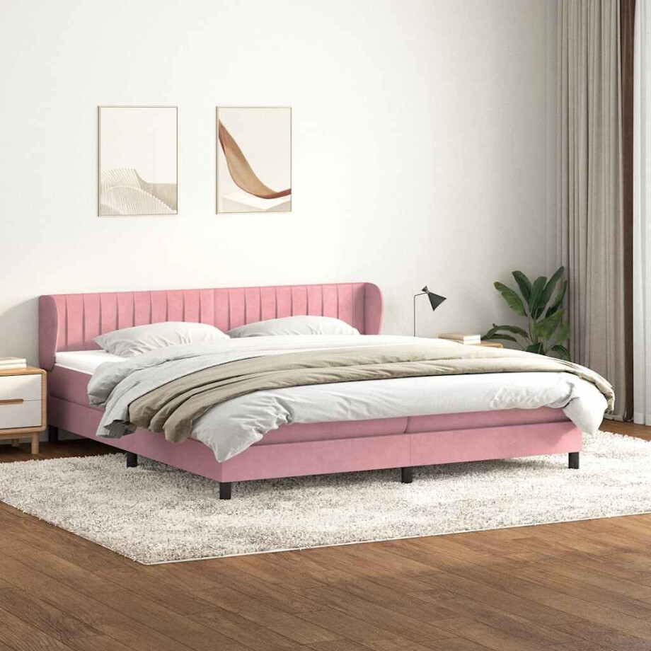 vidaXL Boxspring met matrassen fluweel roze 180x210 cm afbeelding 1