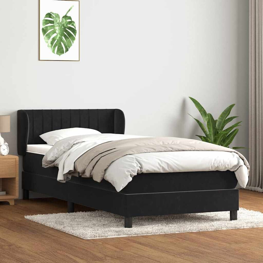 vidaXL Boxspring met matras fluweel zwart 80x220 cm afbeelding 1