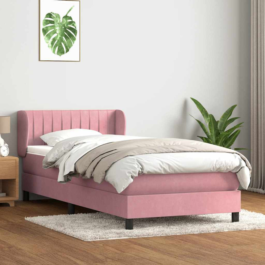 vidaXL Boxspring met matras fluweel roze 80x220 cm afbeelding 1