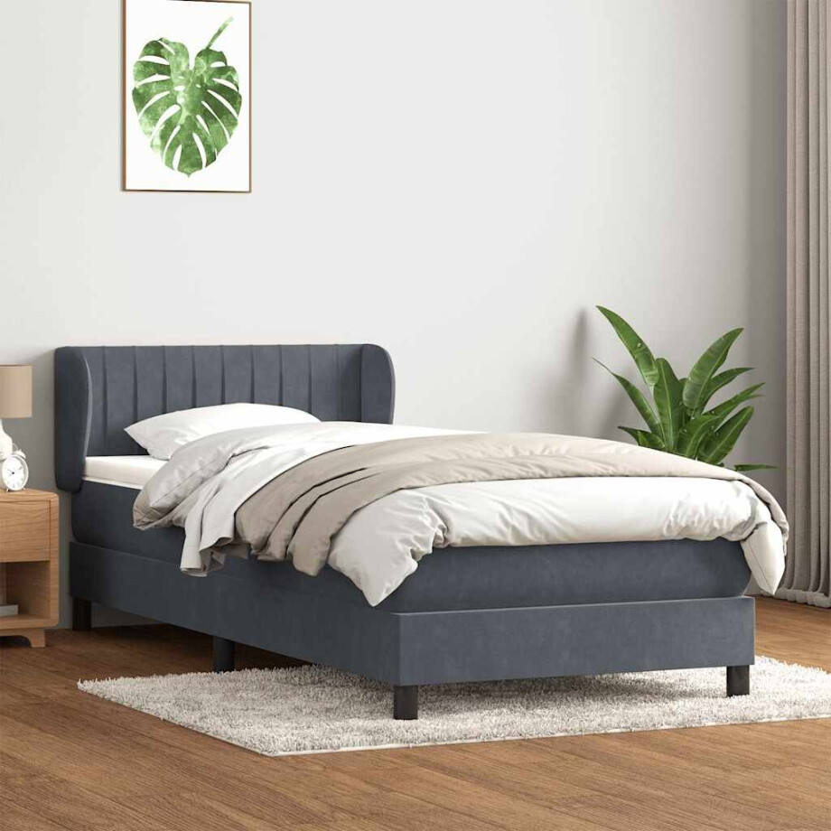 vidaXL Boxspring met matras fluweel donkergrijs 90x220 cm afbeelding 1
