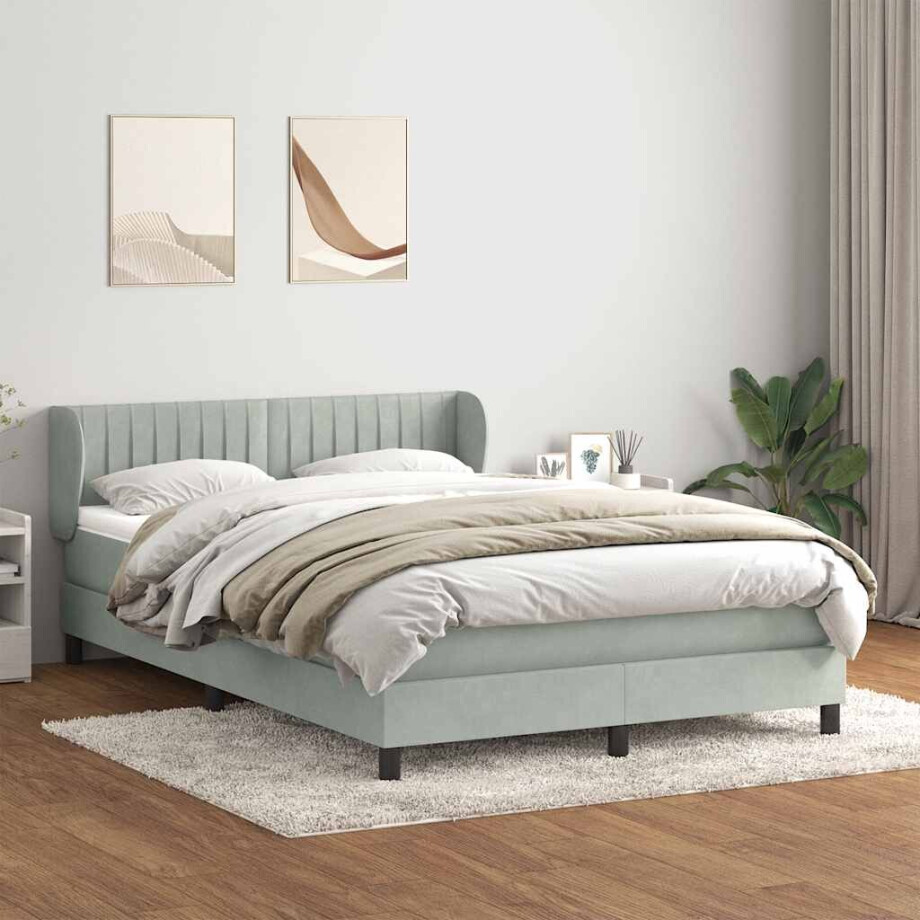 vidaXL Boxspring met matras fluweel lichtgrijs 160x220 cm afbeelding 1