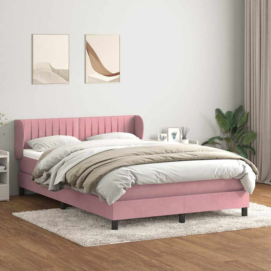 vidaXL Boxspring met matras fluweel roze 160x220 cm afbeelding 1