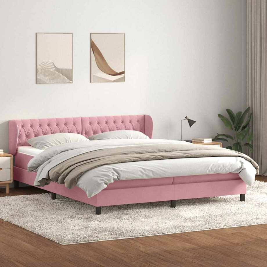 vidaXL Boxspring met matrassen fluweel roze 180x210 cm afbeelding 1