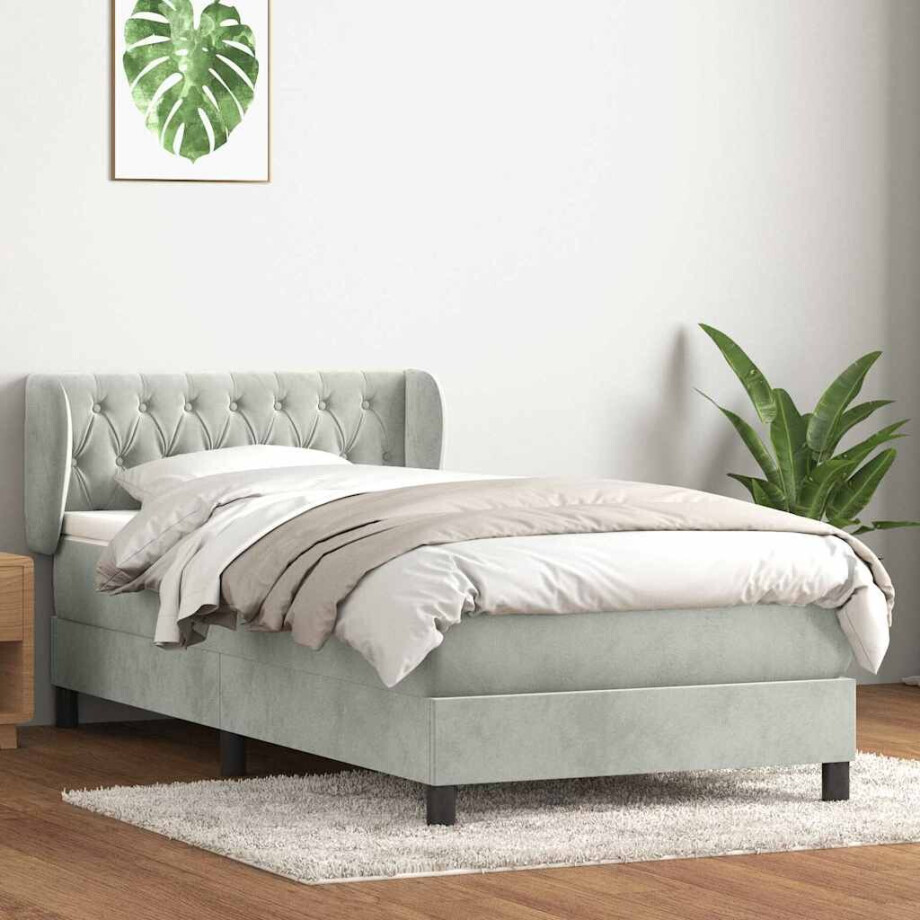 vidaXL Boxspring met matras fluweel lichtgrijs 80x220 cm afbeelding 1