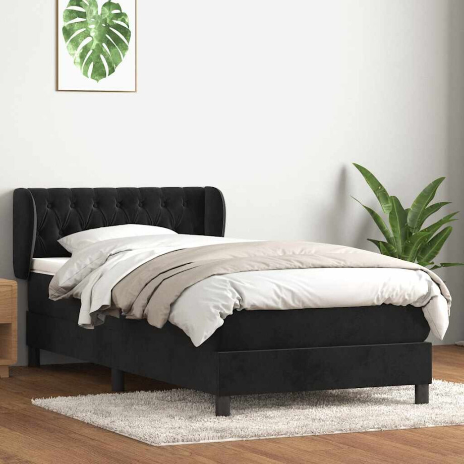 vidaXL Boxspring met matras fluweel zwart 80x220 cm afbeelding 1