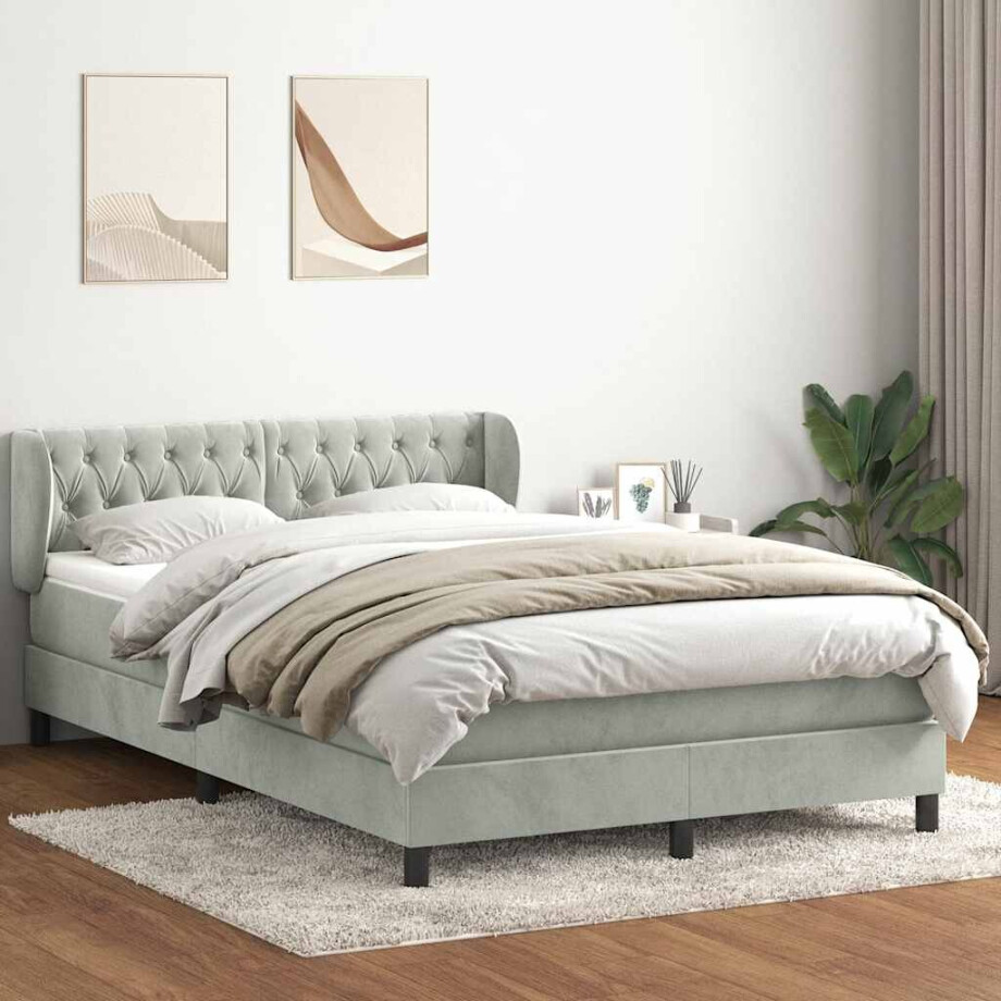 vidaXL Boxspring met matras fluweel lichtgrijs 160x220 cm afbeelding 1