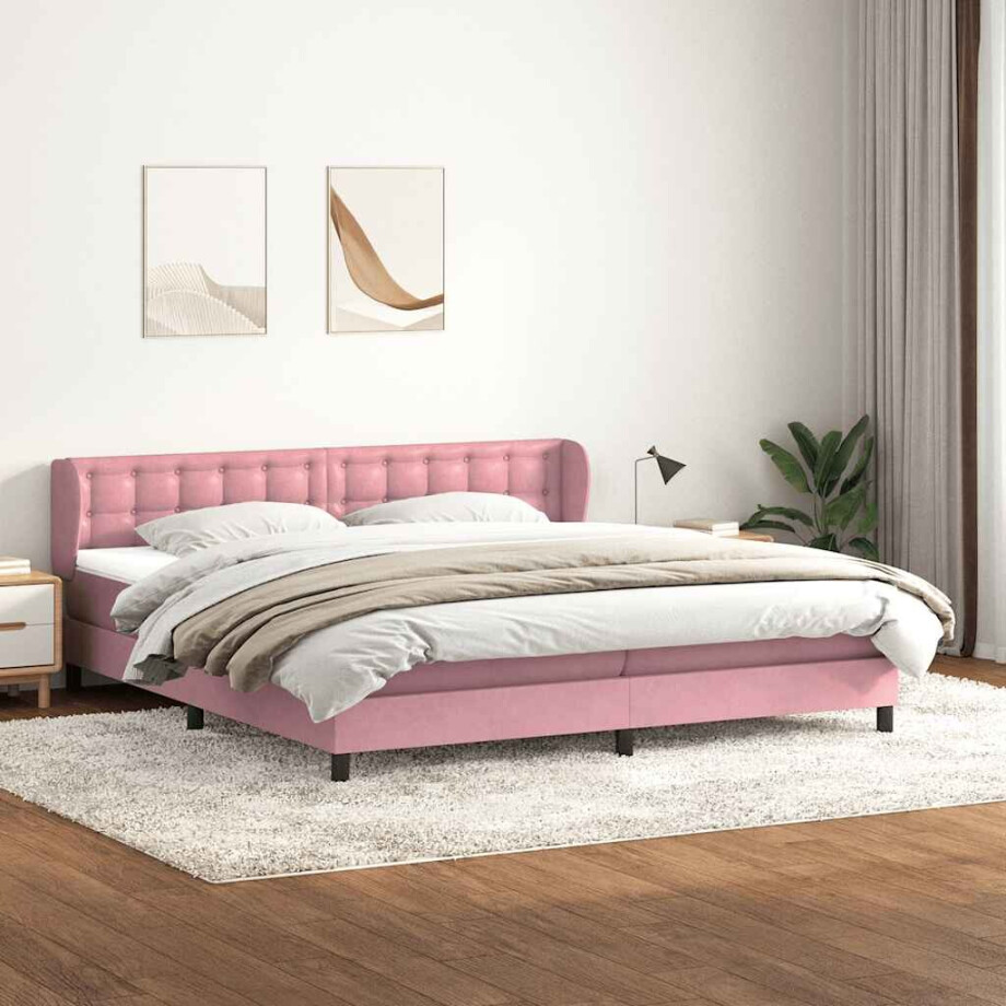 vidaXL Boxspring met matrassen fluweel roze 180x210 cm afbeelding 1