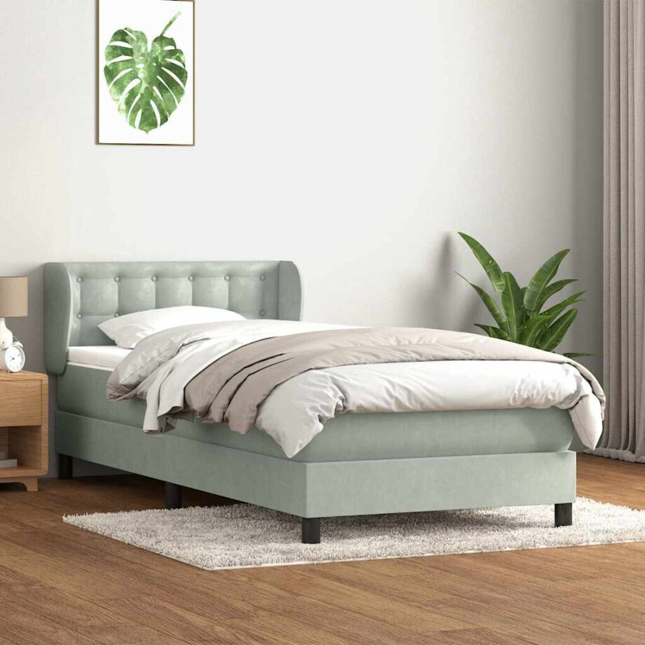 vidaXL Boxspring met matras fluweel lichtgrijs 80x220 cm afbeelding 1